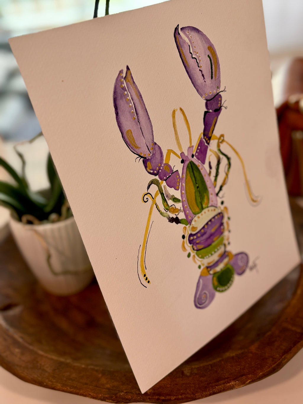 Mardi Gras Crawfish Watercolor, 8x10