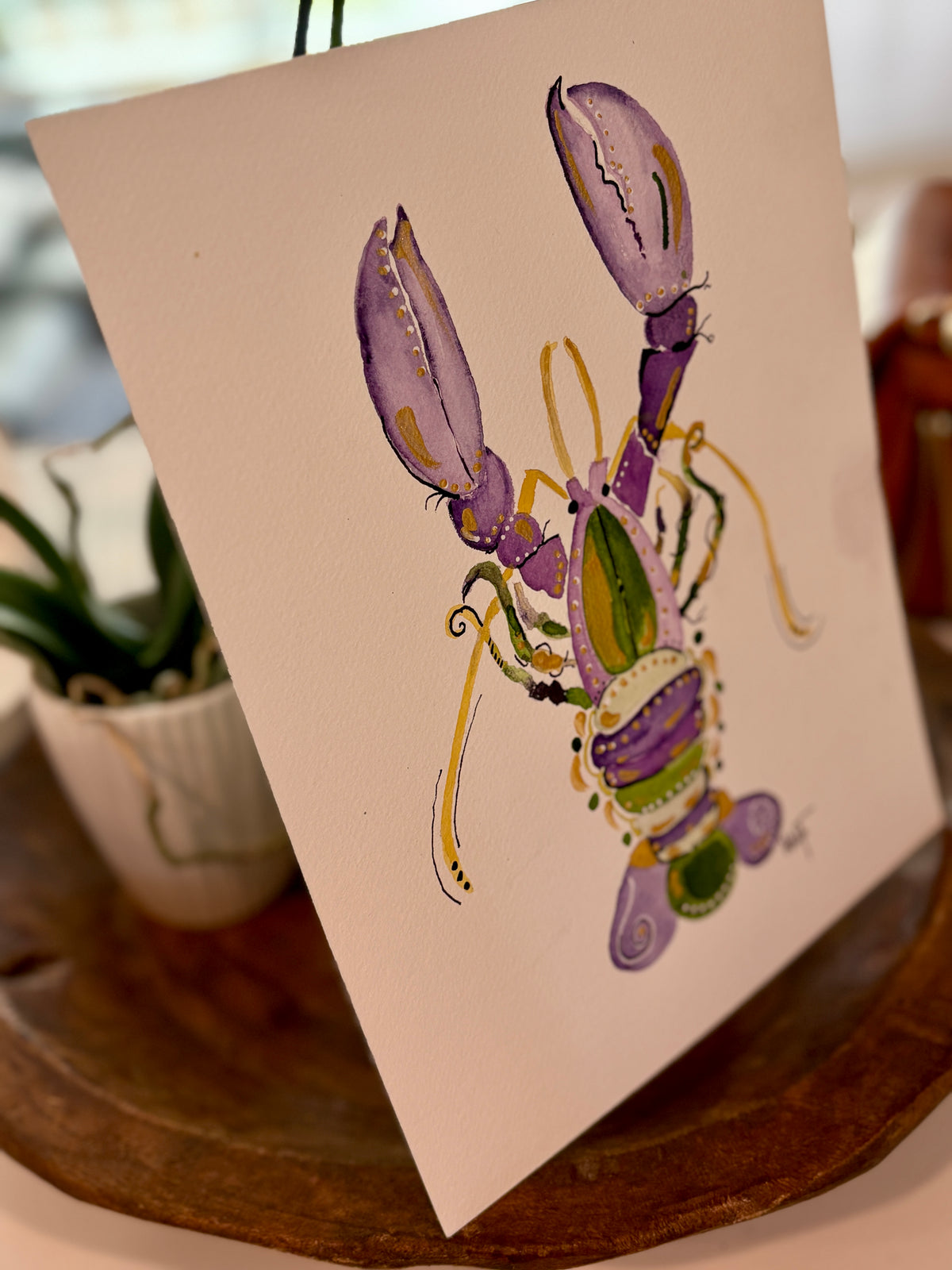 Mardi Gras Crawfish Watercolor, 8x10
