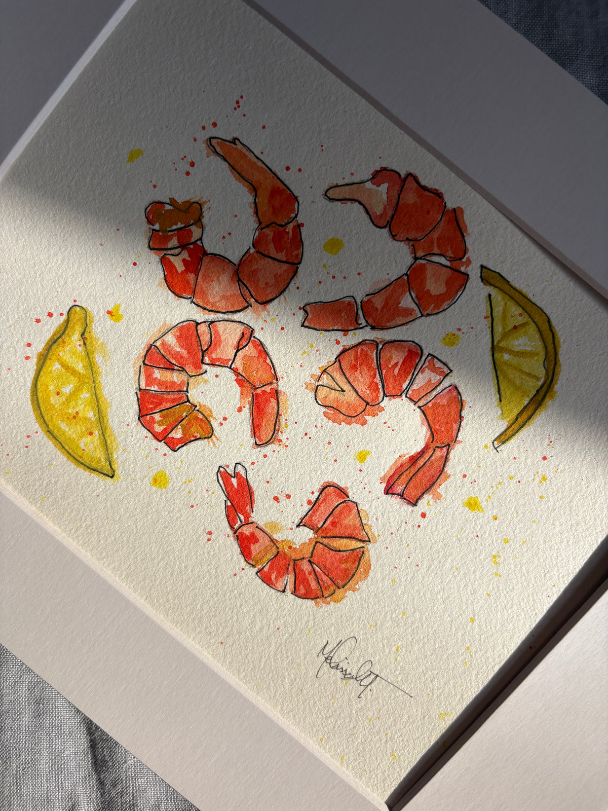 Original Shrimp Watercolor Painting | 8x10 Coastal Kitchen Art | Nautical Foodie Decor