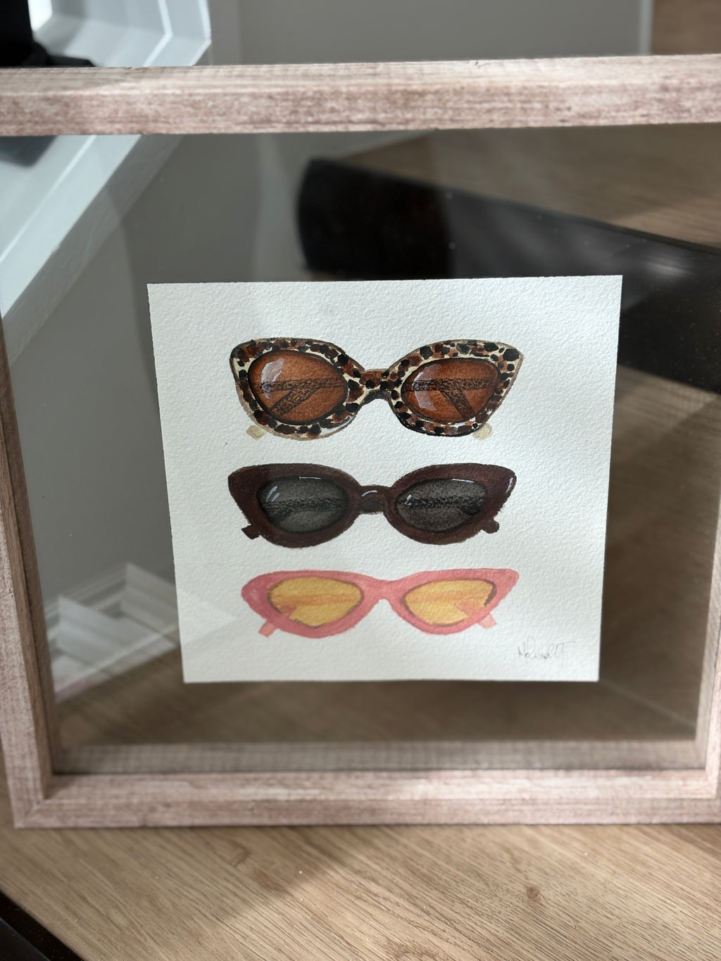 Sunglasses Watercolor Painting in Floating Frame
