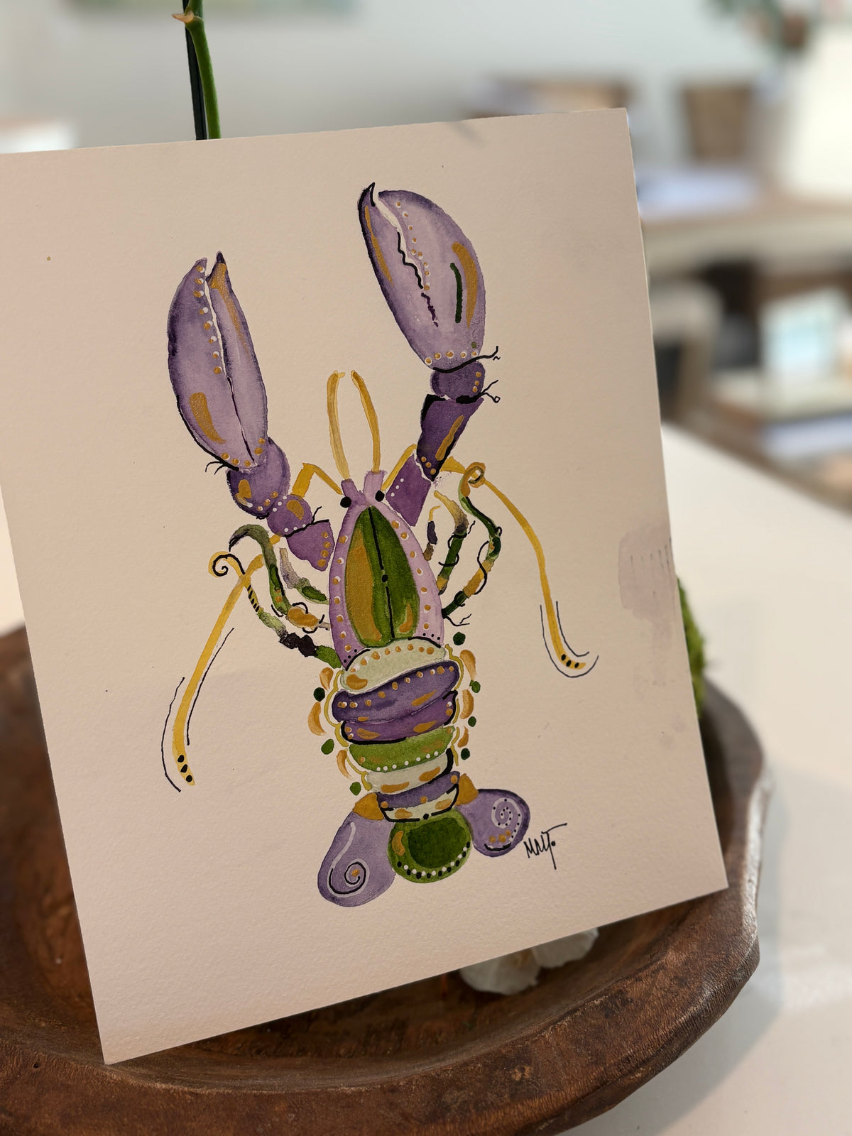 Mardi Gras Crawfish Watercolor, 8x10