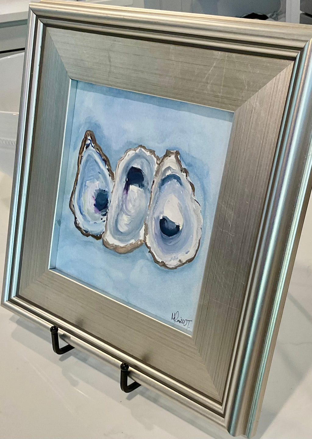 Original Oyster Trio Watercolor – Framed Coastal Wall Art