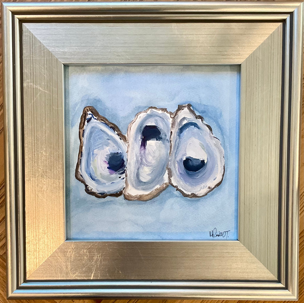 Original Oyster Trio Watercolor – Framed Coastal Wall Art