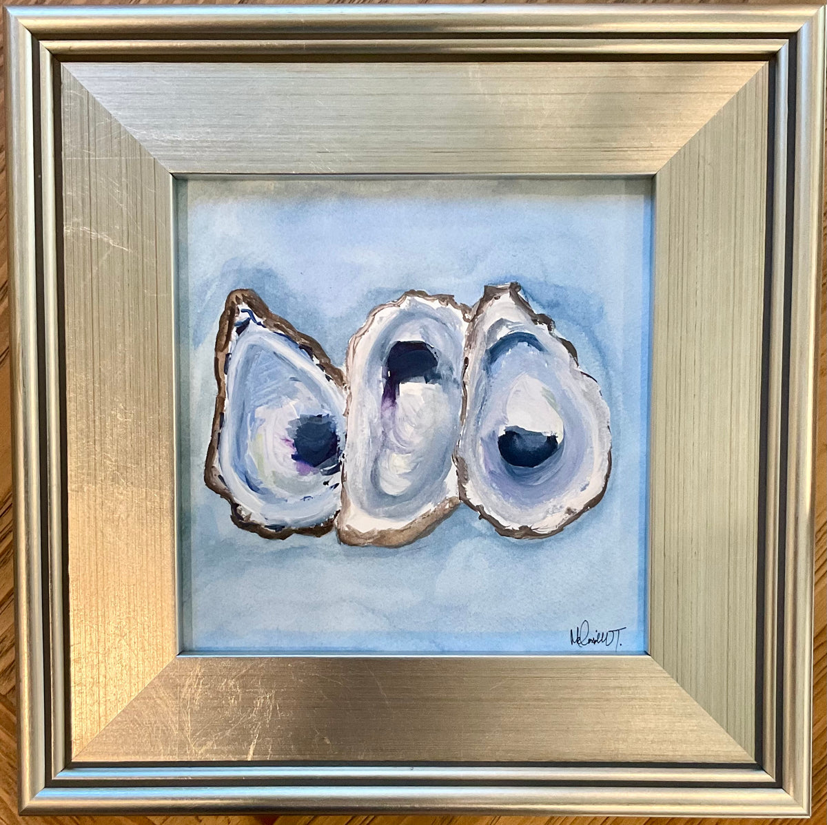 Original Oyster Trio Watercolor – Framed Coastal Wall Art