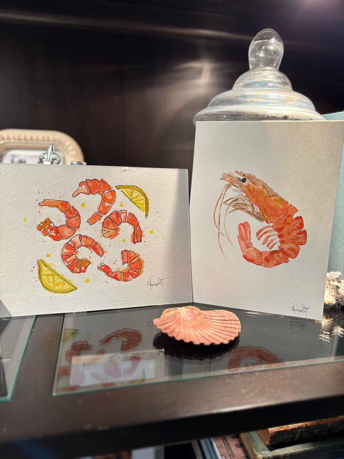Original Shrimp Watercolor Painting | 8x10 Coastal Kitchen Art | Nautical Foodie Decor