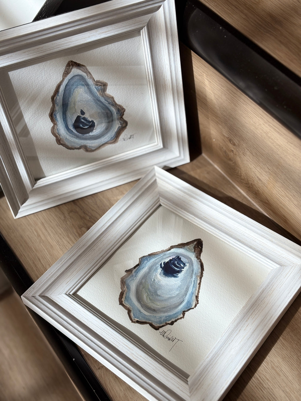 Oyster Shell Watercolor Paintings, Set of 2, 8x8
