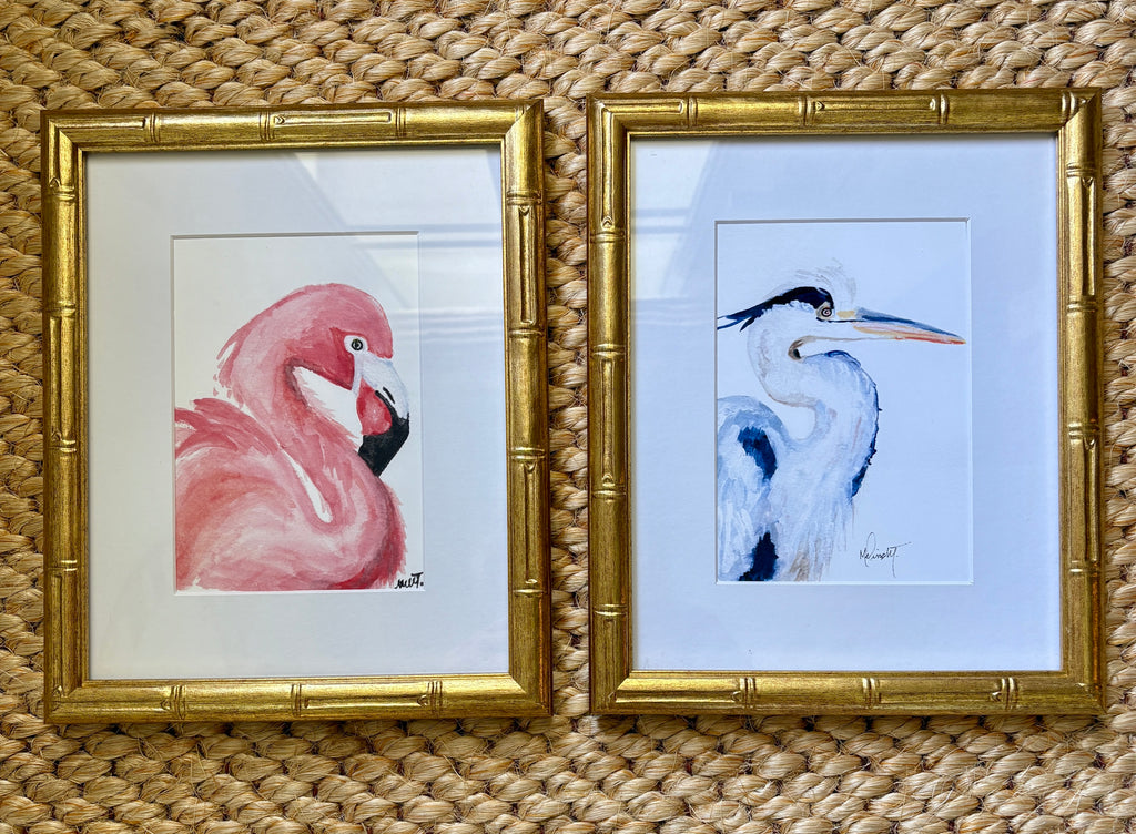 Set of 2 Framed Prints - Flamingo and Blue Heron