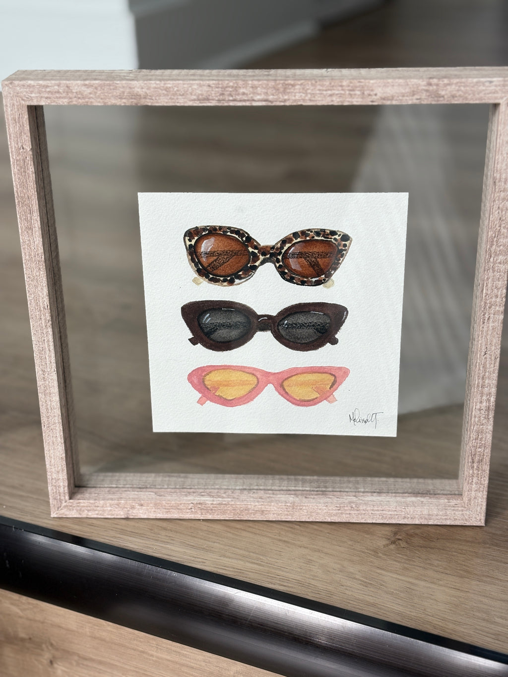 Sunglasses Watercolor Painting in Floating Frame