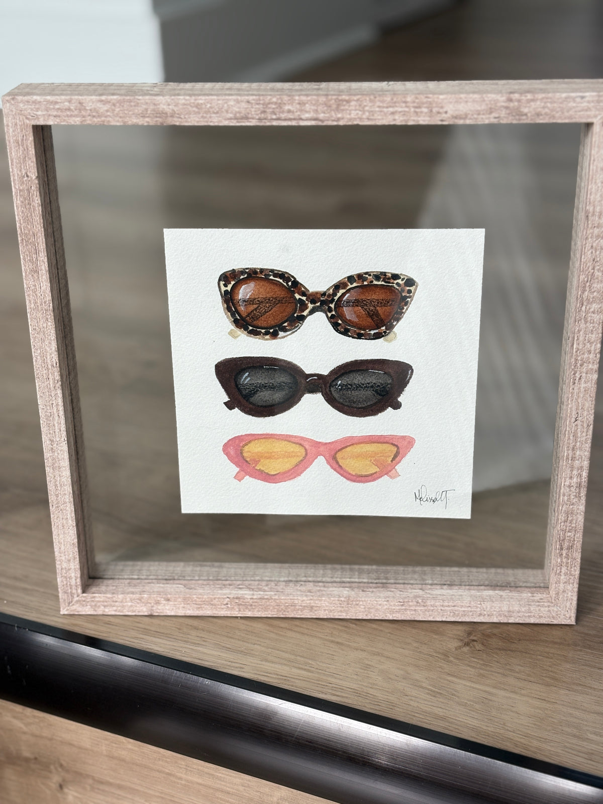 Sunglasses Watercolor Painting in Floating Frame