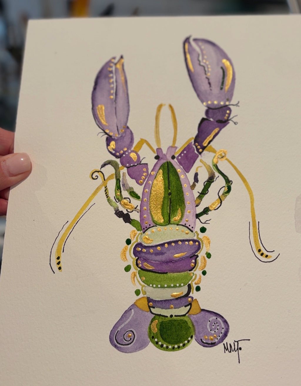Mardi Gras Crawfish Watercolor, 8x10