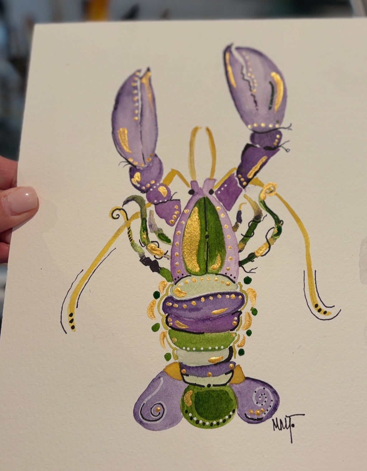 Mardi Gras Crawfish Watercolor, 8x10