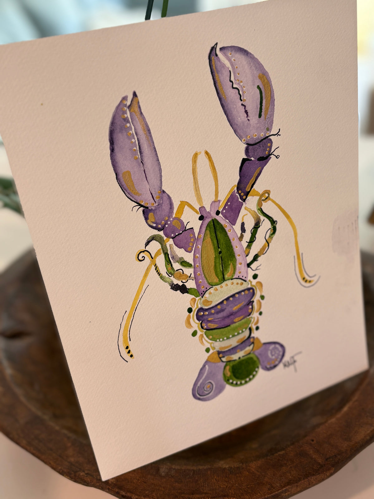 Mardi Gras Crawfish Watercolor, 8x10