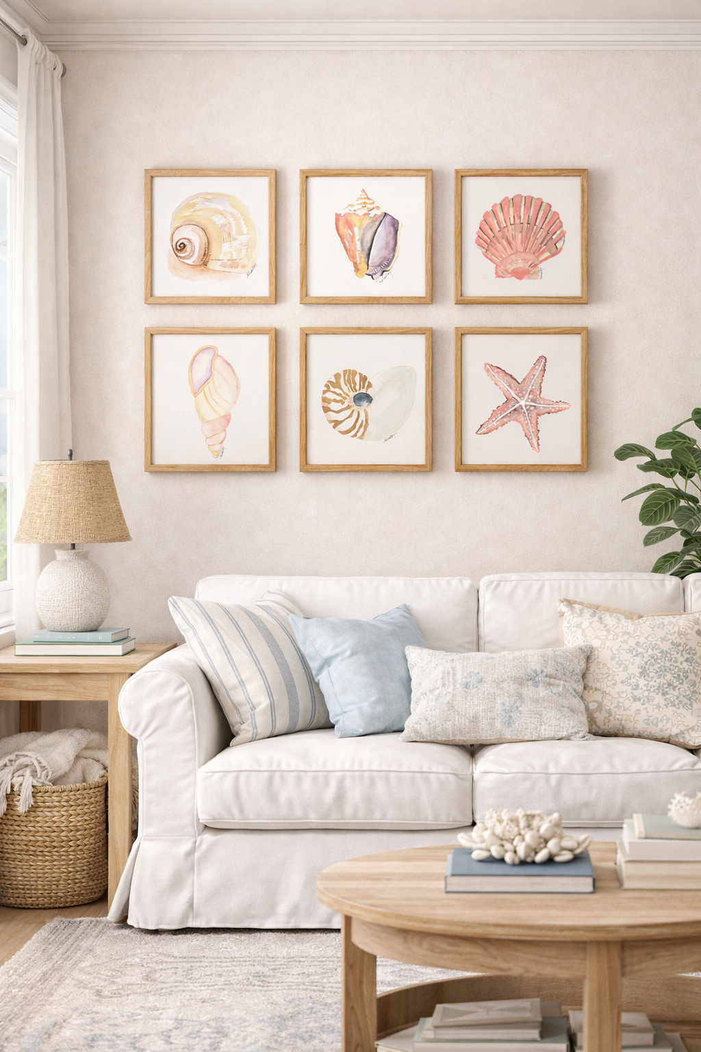 Coastal Shell Watercolor SET of 6 | Original Art | 10x10 Beach-Inspired Wall Collection
