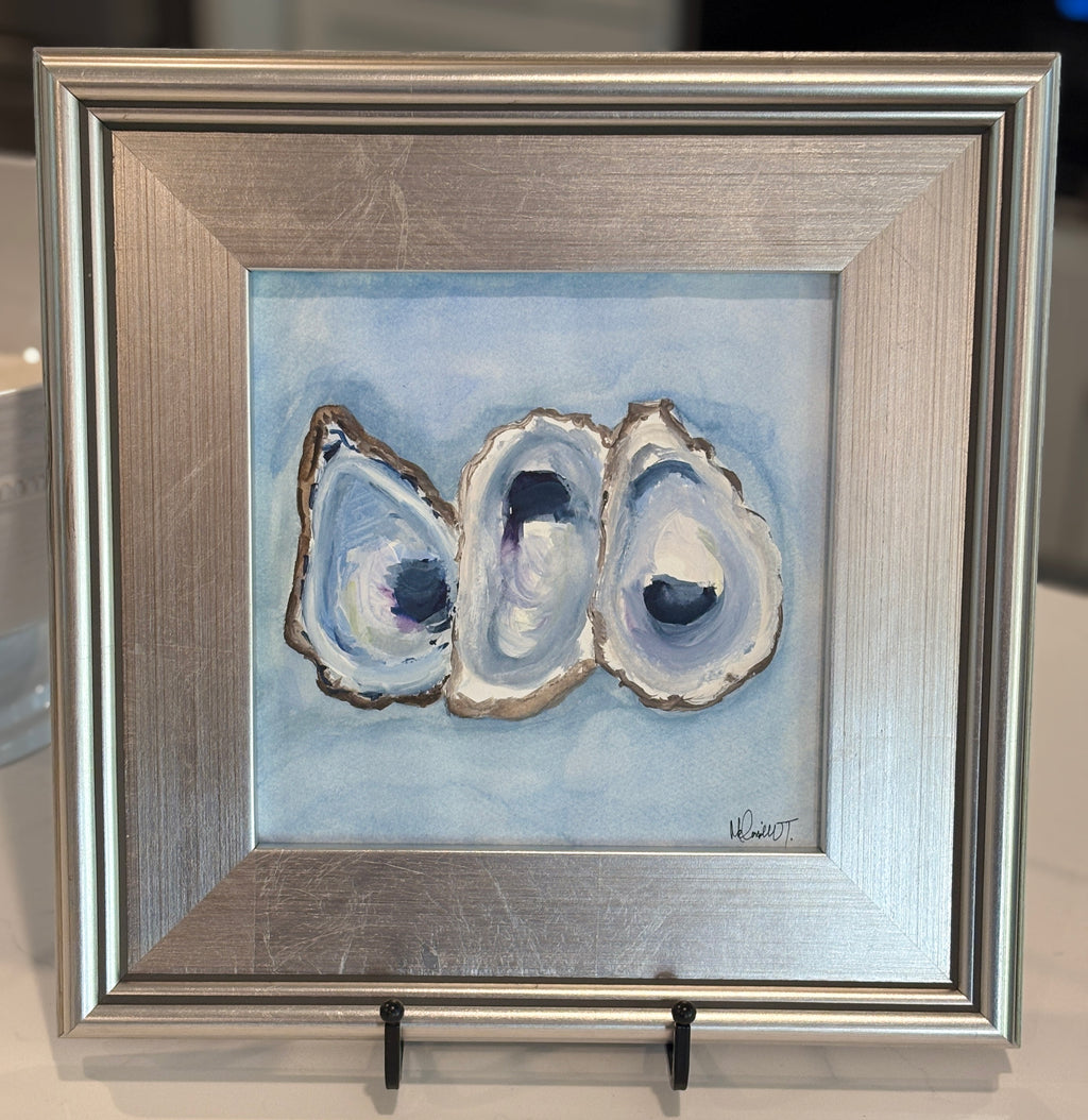Original Oyster Trio Watercolor – Framed Coastal Wall Art