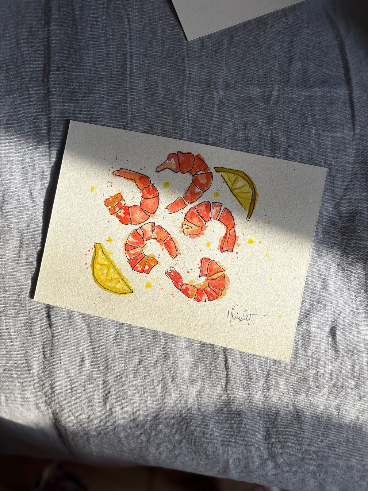 Original Shrimp Watercolor Painting | 8x10 Coastal Kitchen Art | Nautical Foodie Decor