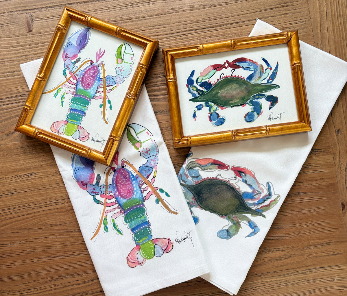 Coastal Watercolor Tea Towels | Nautical Kitchen Decor | Sea-Inspired Linen Towels | Sold Separately
