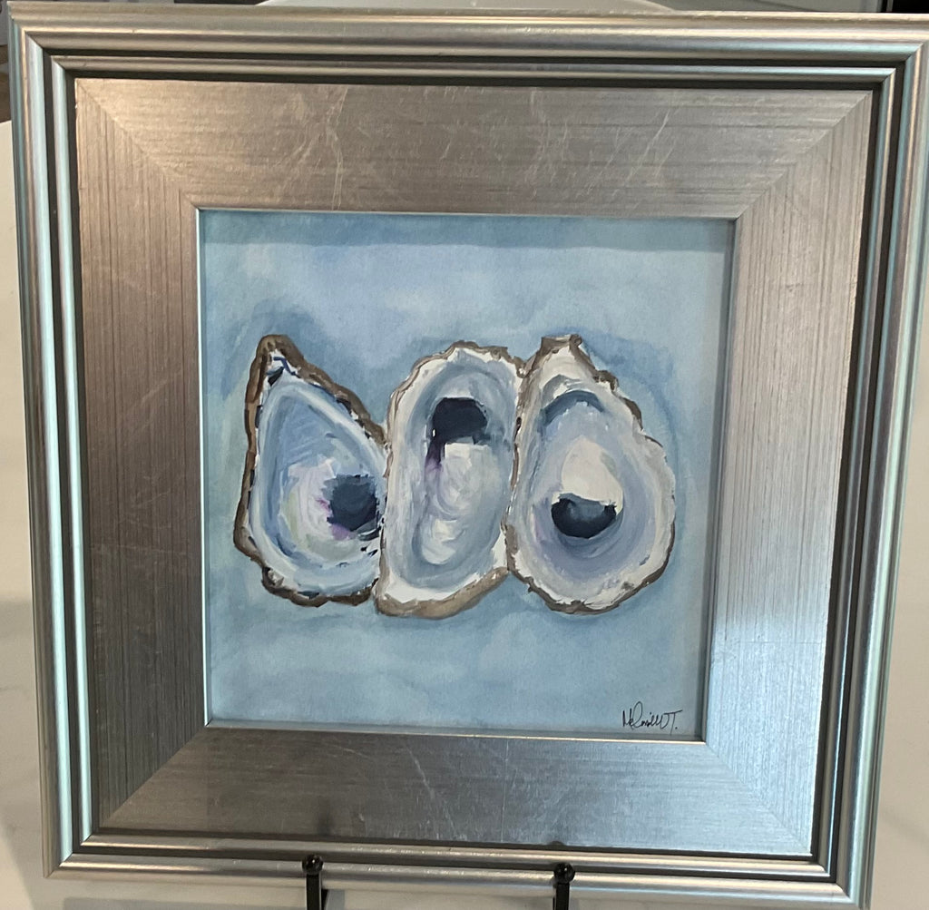 Original Oyster Trio Watercolor – Framed Coastal Wall Art