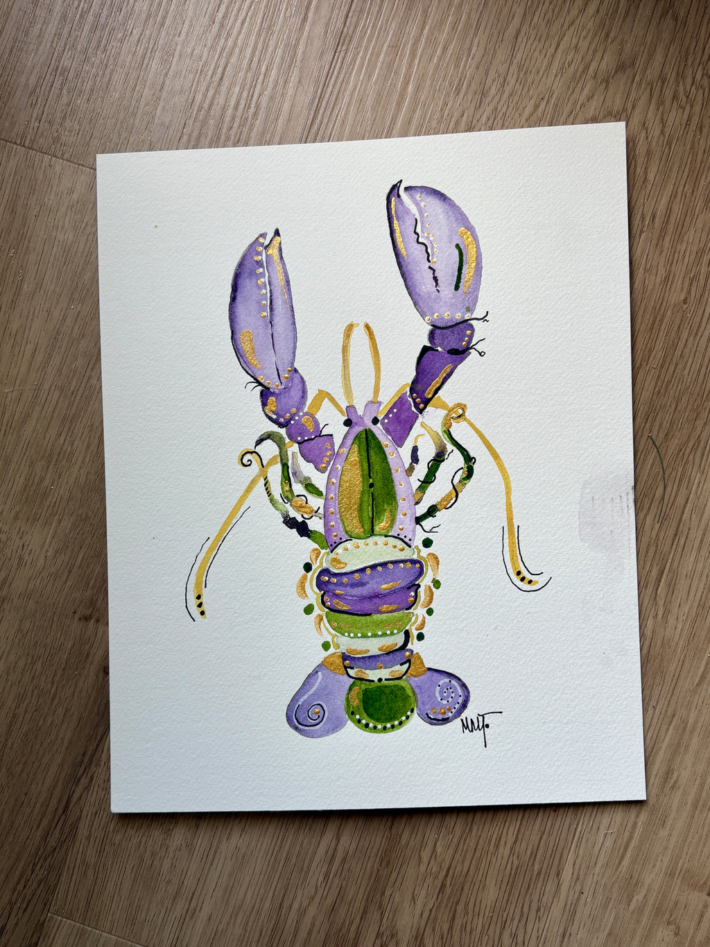 Mardi Gras Crawfish Watercolor, 8x10