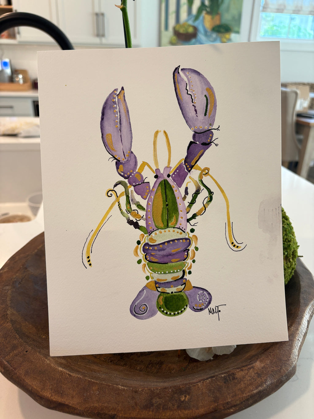 Mardi Gras Crawfish Watercolor, 8x10