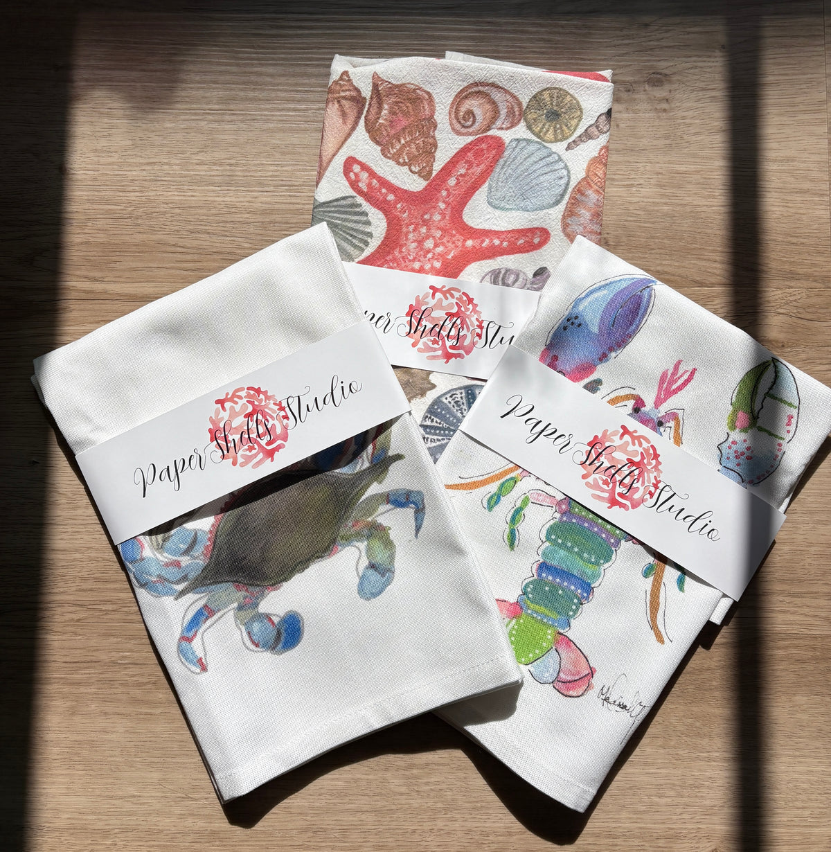 Coastal Watercolor Tea Towels | Nautical Kitchen Decor | Sea-Inspired Linen Towels | Sold Separately