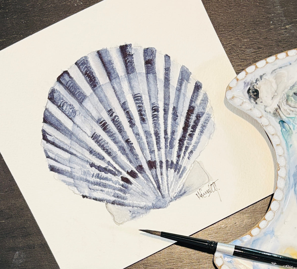 Set of 4 Original Watercolor Shell Paintings | Coastal Wall Art | 8x8 Nautical Beach Decor | Ocean-Inspired Shell Series