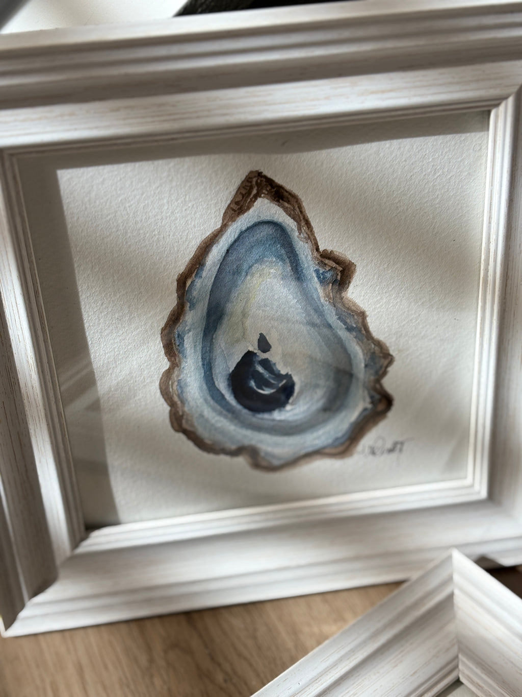 Oyster Shell Watercolor Paintings, Set of 2, 8x8