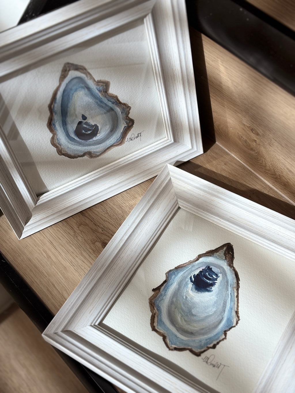 Oyster Shell Watercolor Paintings, Set of 2, 8x8