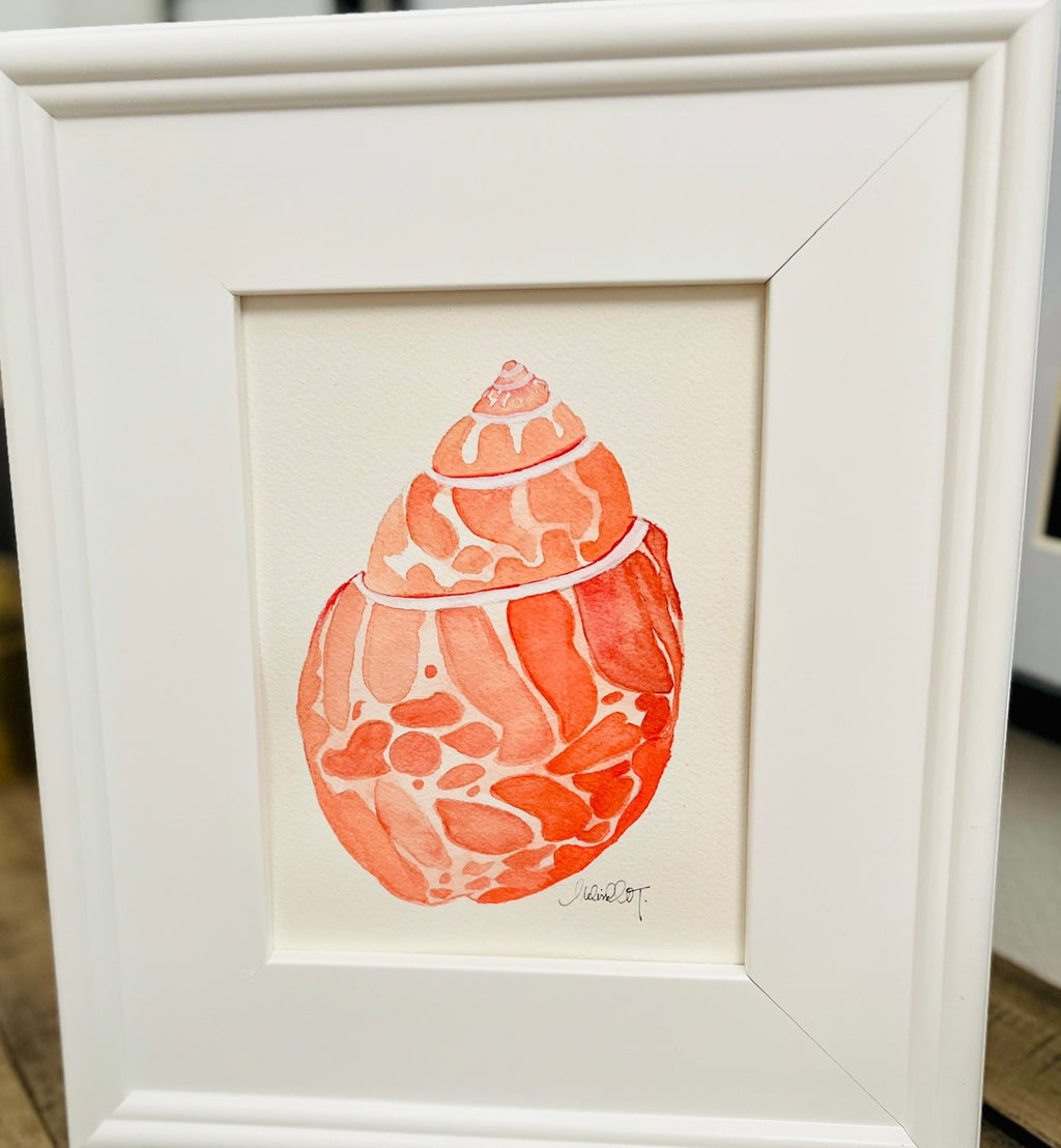 Original Watercolor Seashells, Framed 8x10