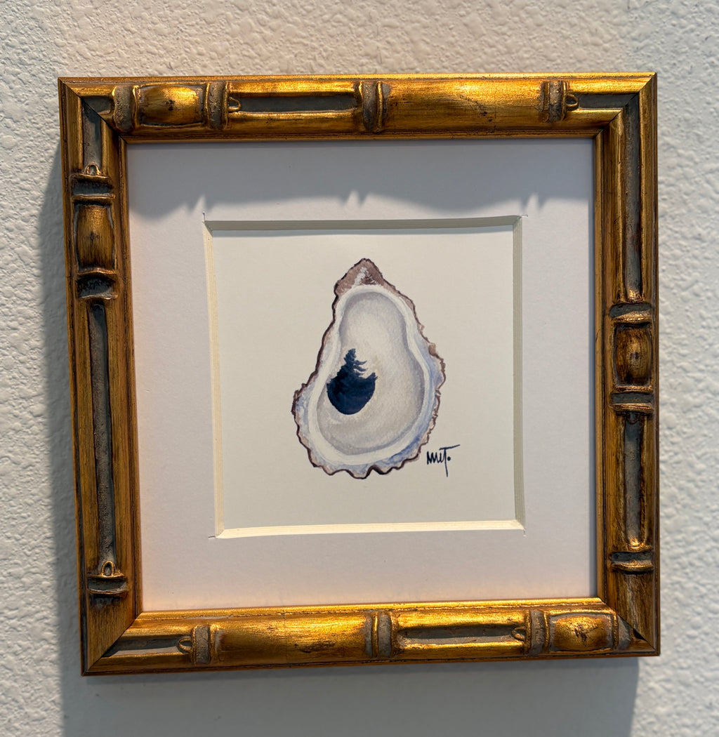 Framed Oyster Shell Watercolor Print – 6x6 Bamboo Style Frame