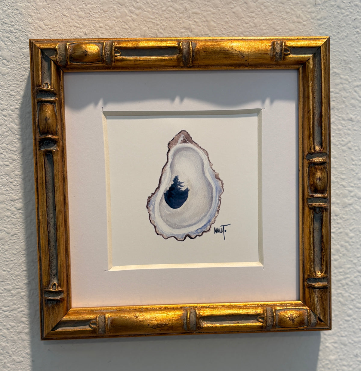 Framed Oyster Shell Watercolor Print – 6x6 Bamboo Style Frame