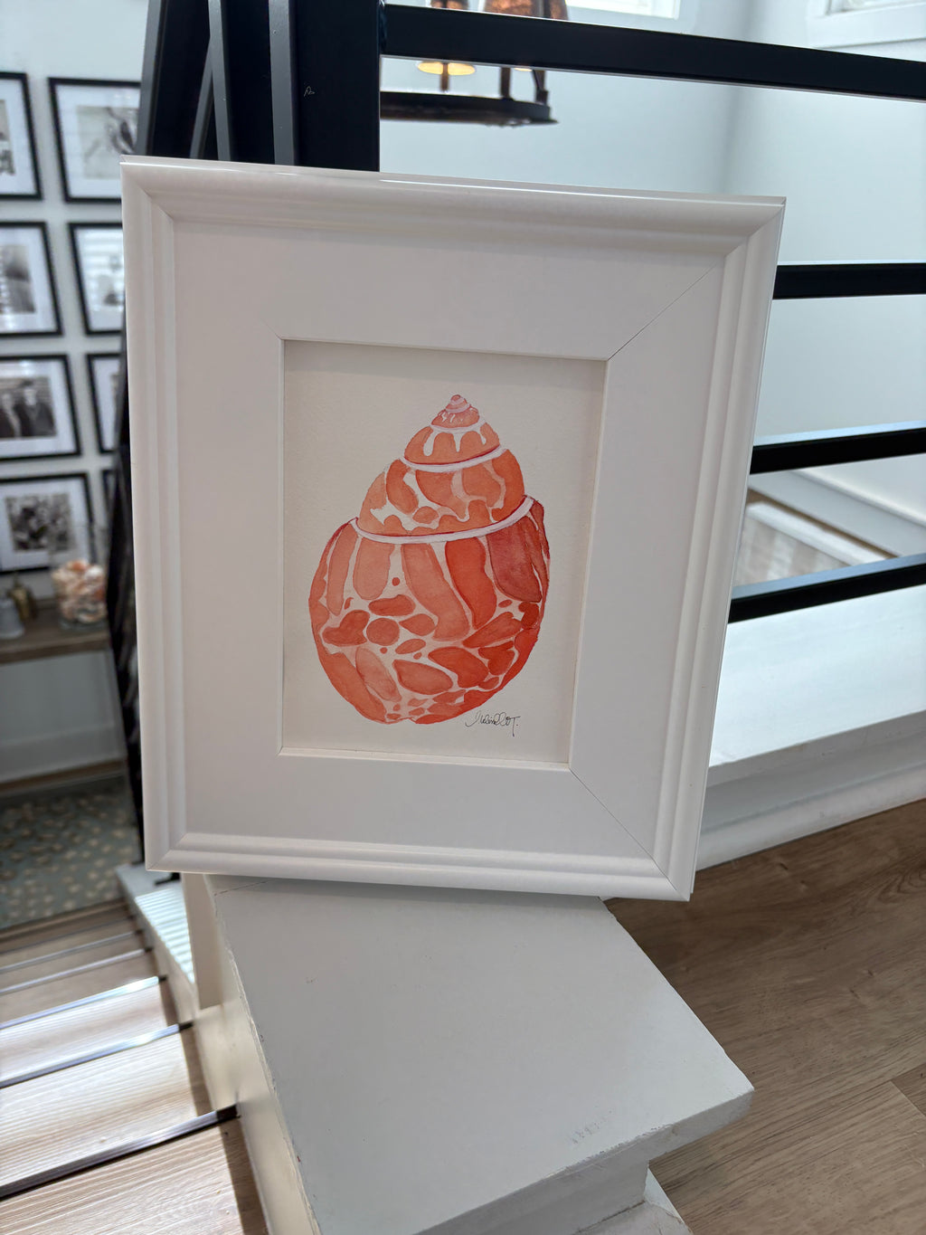Original Watercolor Seashells, Framed 8x10