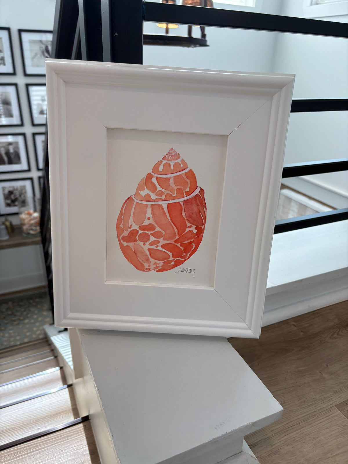 Original Watercolor Seashells, Framed 8x10