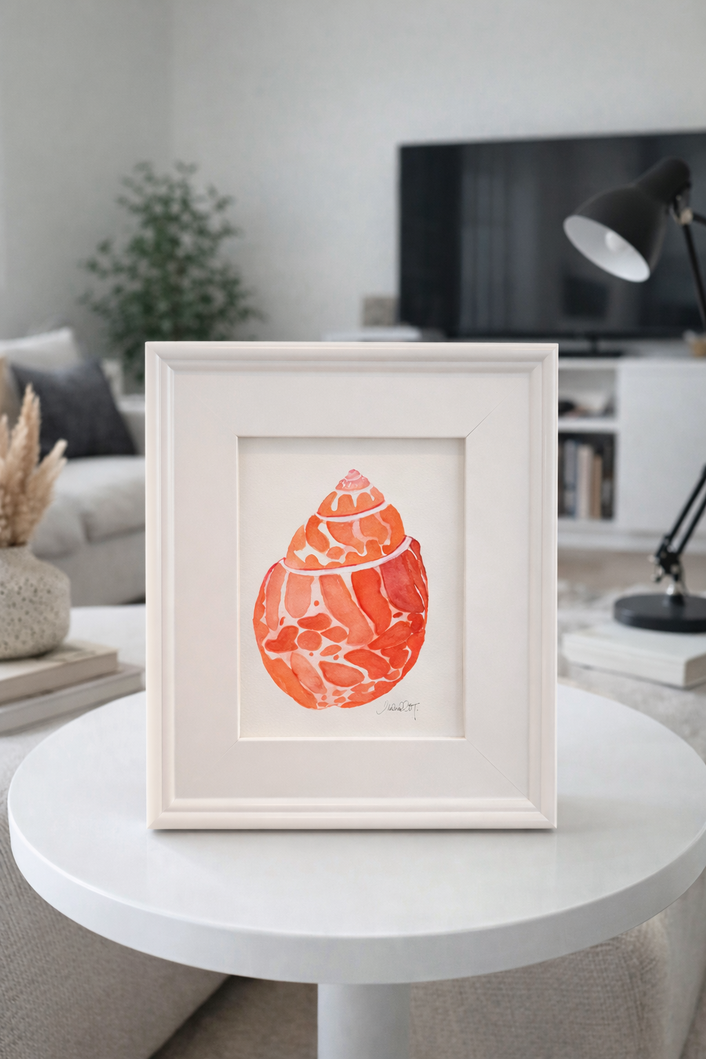 Original Watercolor Seashells, Framed 8x10