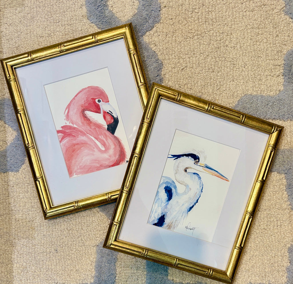 Framed Watercolor Bird Prints – Set of 2 Coastal Birds (5x7 Prints in 8x10 Bamboo Frames)
