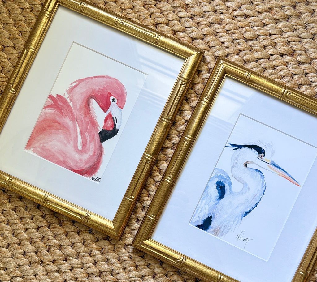 Framed Watercolor Bird Prints – Set of 2 Coastal Birds (5x7 Prints in 8x10 Bamboo Frames)
