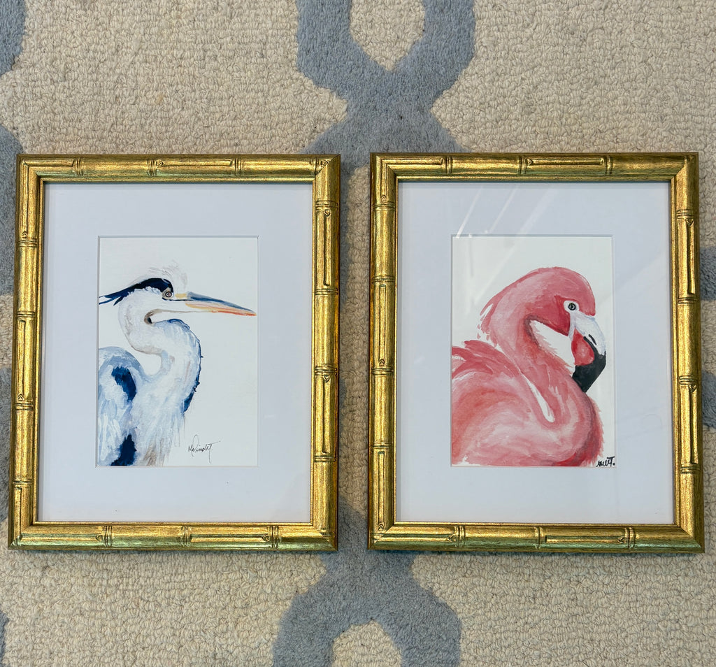 Framed Watercolor Bird Prints – Set of 2 Coastal Birds (5x7 Prints in 8x10 Bamboo Frames)