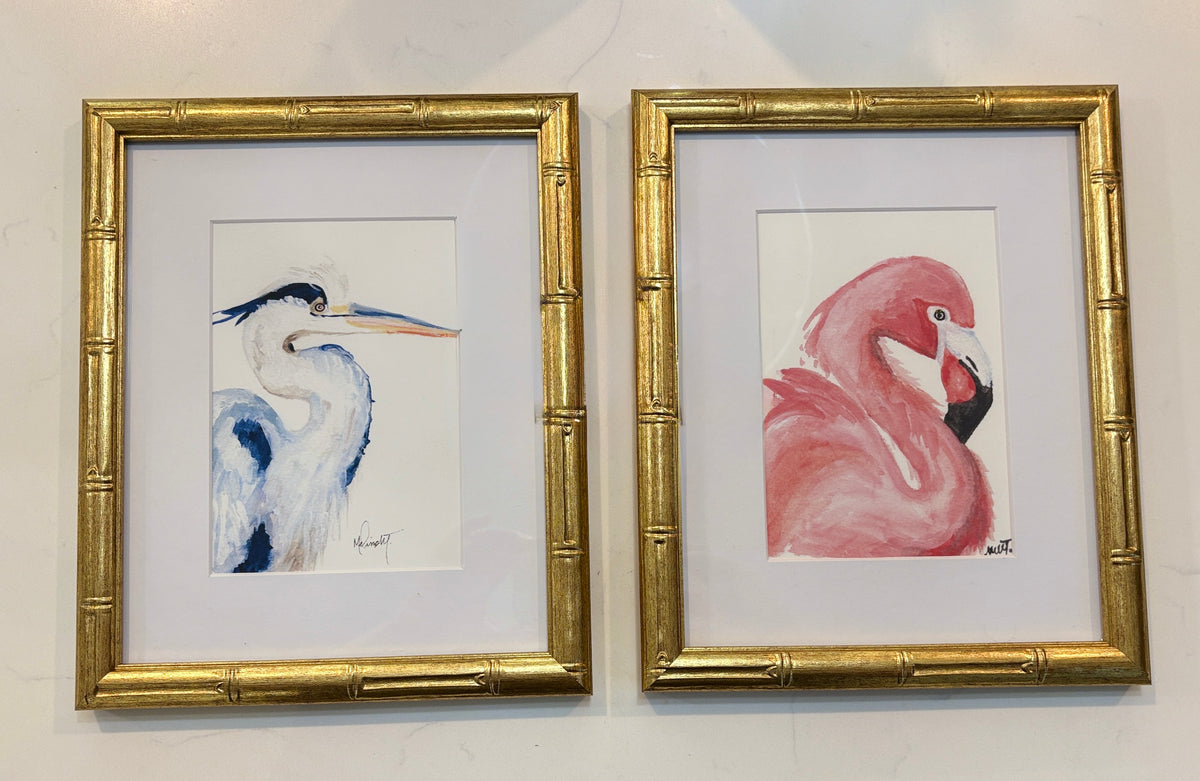 Framed Watercolor Bird Prints – Set of 2 Coastal Birds (5x7 Prints in 8x10 Bamboo Frames)