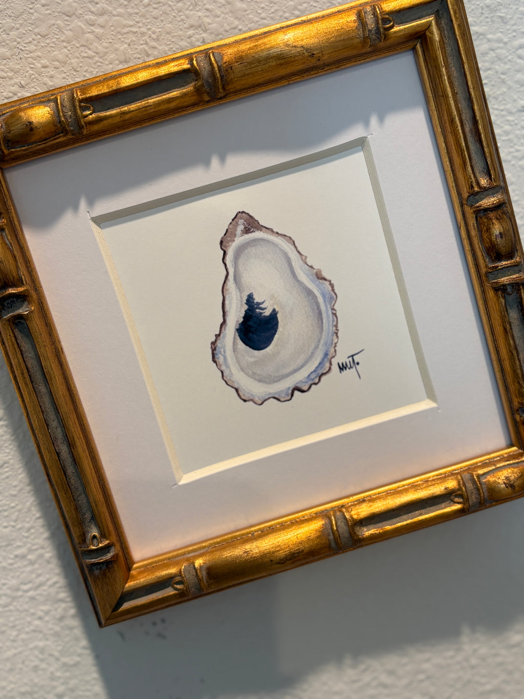 Framed Oyster Shell Watercolor Print – 6x6 Bamboo Style Frame
