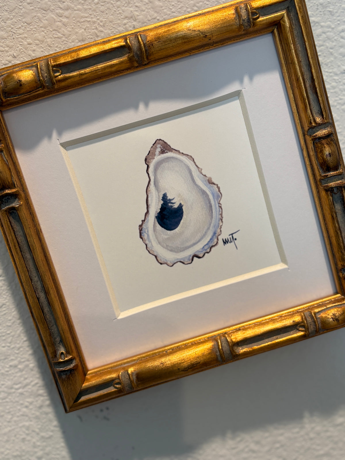 Framed Oyster Shell Watercolor Print – 6x6 Bamboo Style Frame