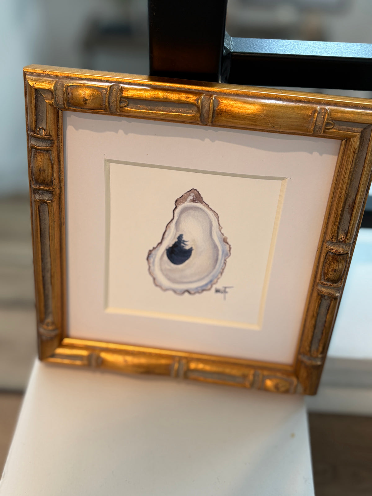Framed Oyster Shell Watercolor Print – 6x6 Bamboo Style Frame