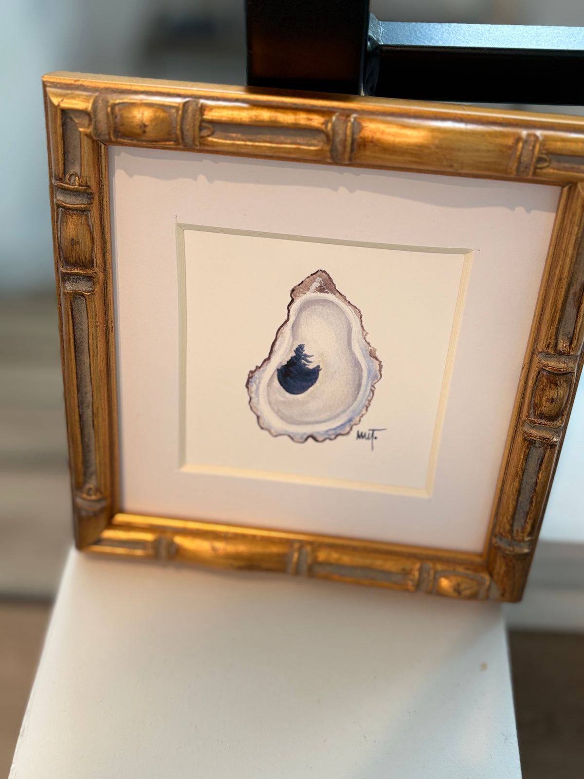 Framed Oyster Shell Watercolor Print – 6x6 Bamboo Style Frame