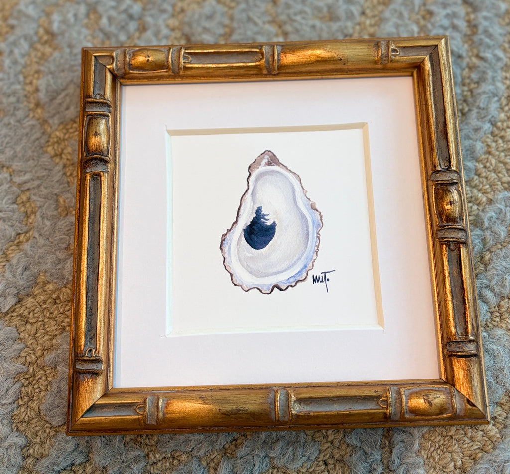 Framed Oyster Shell Watercolor Print – 6x6 Bamboo Style Frame