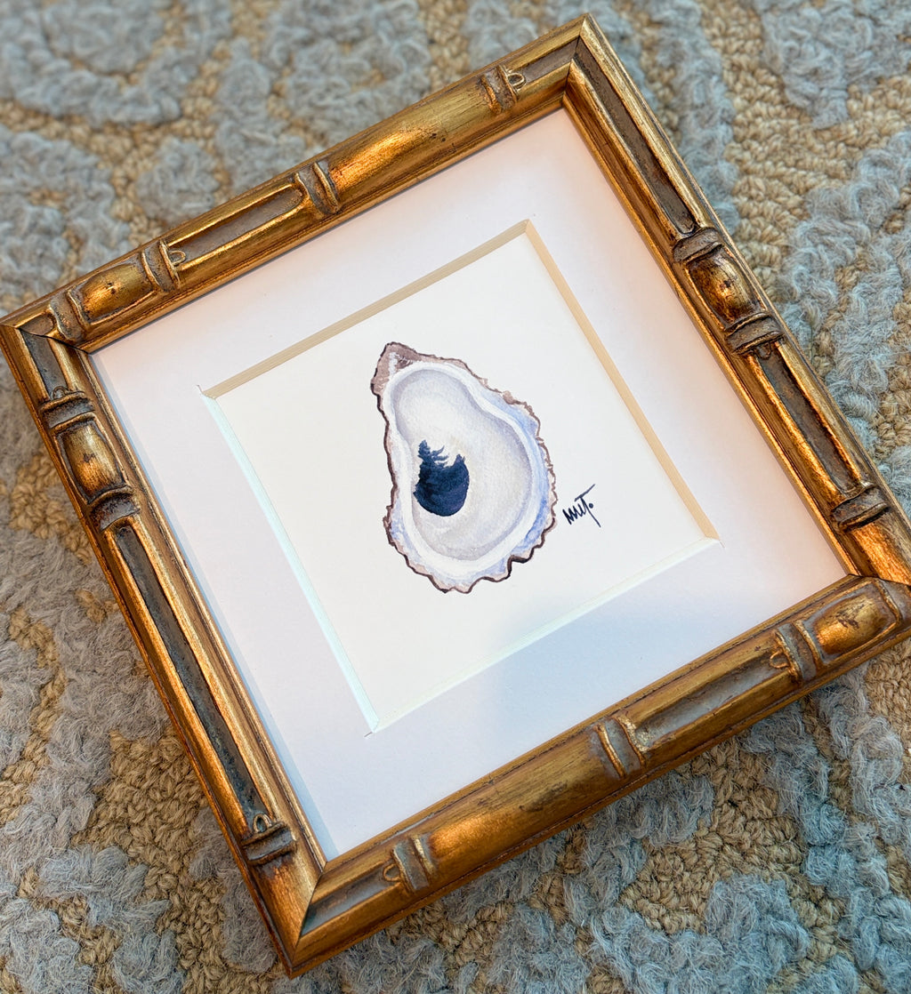 Framed Oyster Shell Watercolor Print – 6x6 Bamboo Style Frame