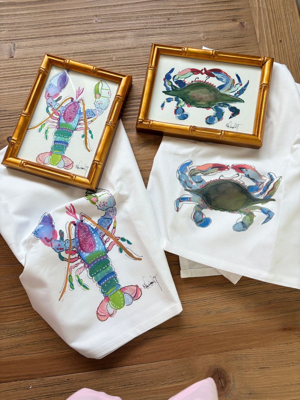 Color Pop Lobster - Watercolor Print or Tea Towel