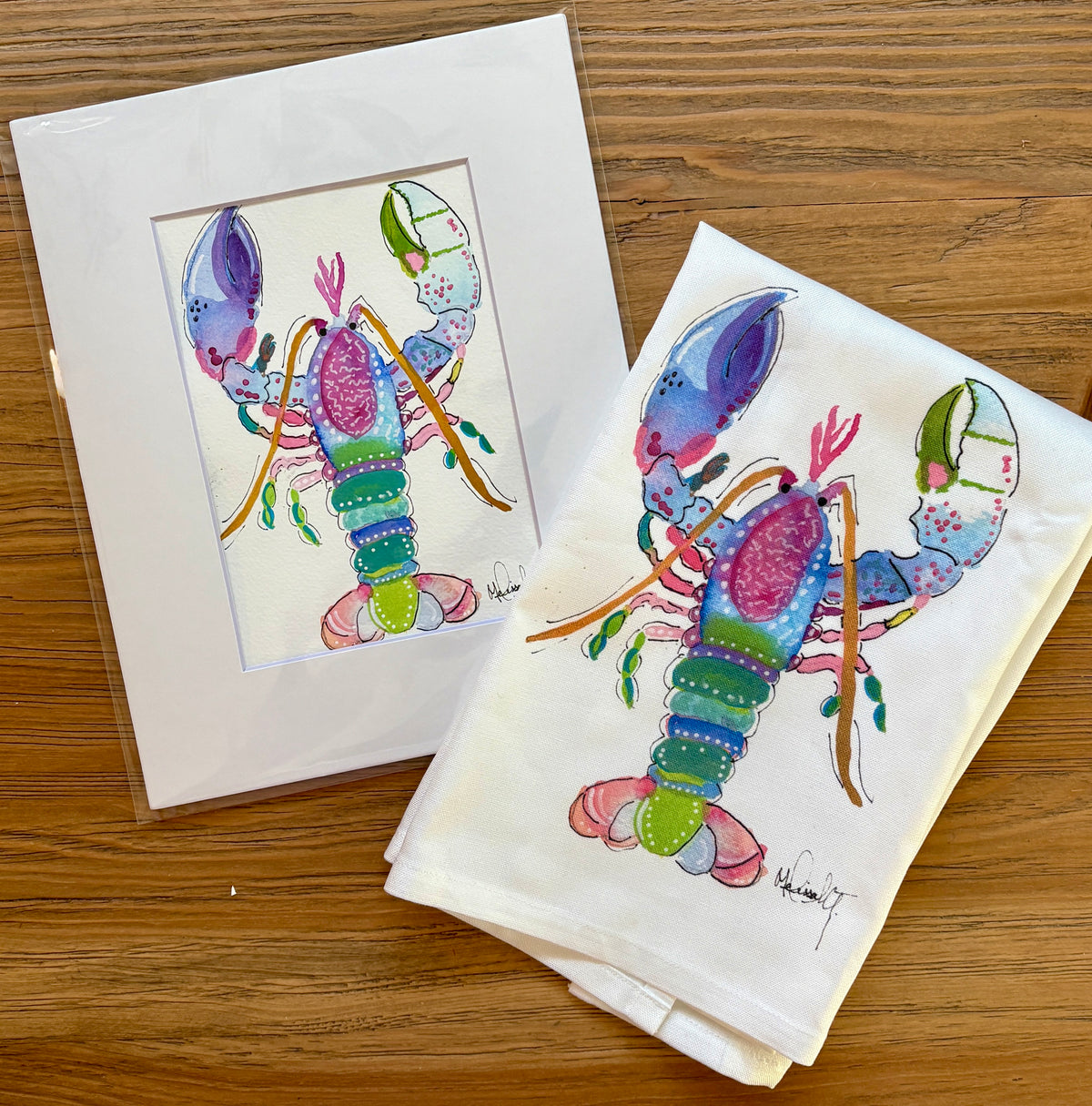 Color Pop Lobster - Watercolor Print or Tea Towel