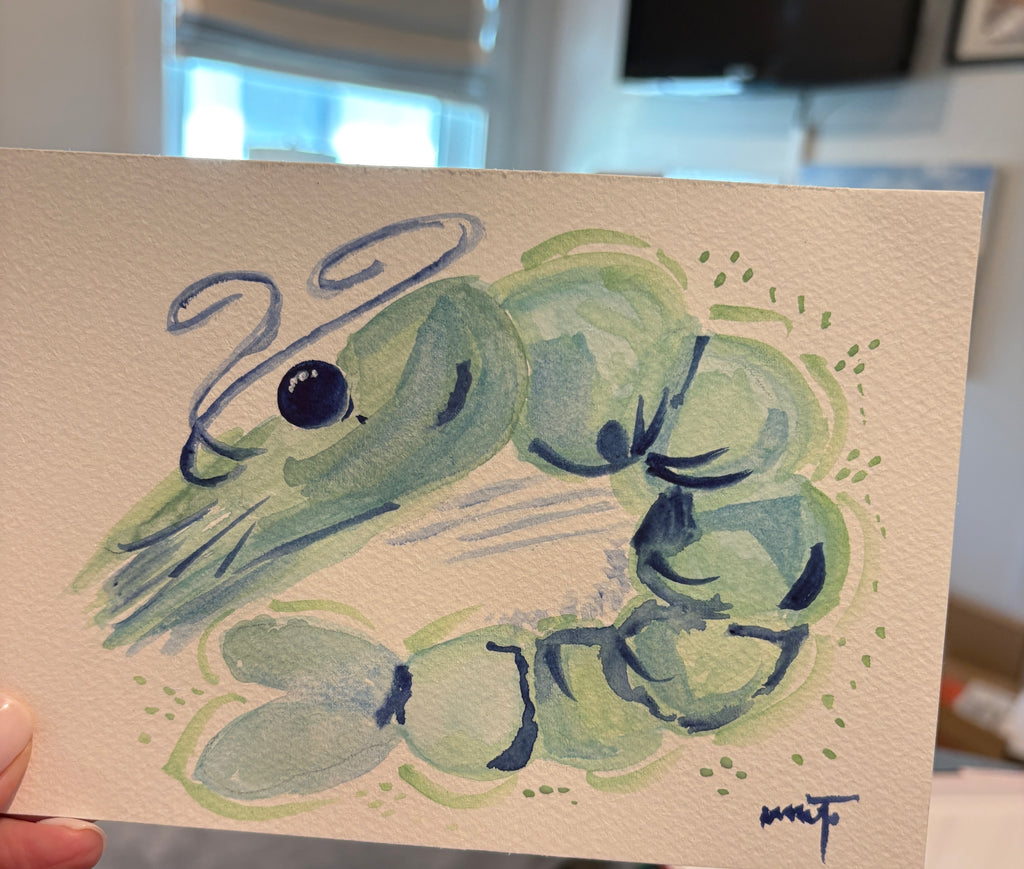 Original Watercolor Painting, Aqua Shrimp - 5x7