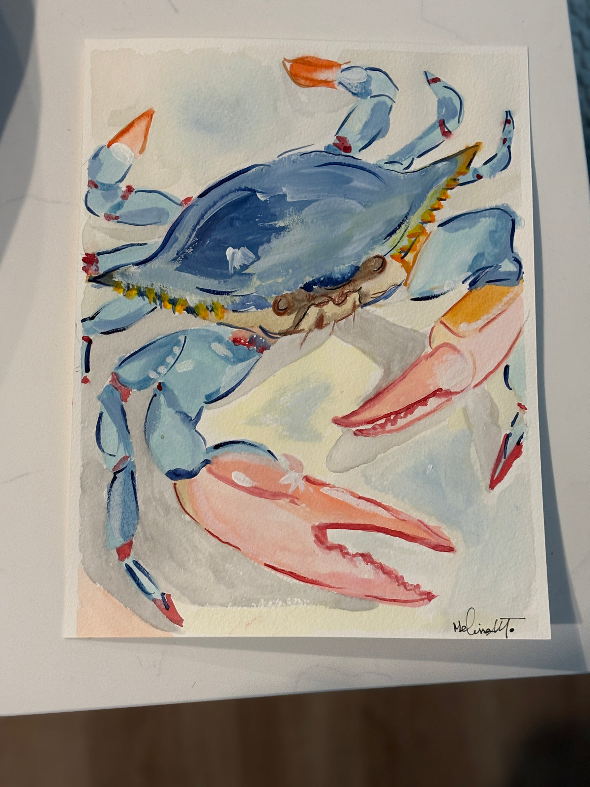 Blue Crab Original Mixed Media Painting | Framed 9x12 Coastal Art