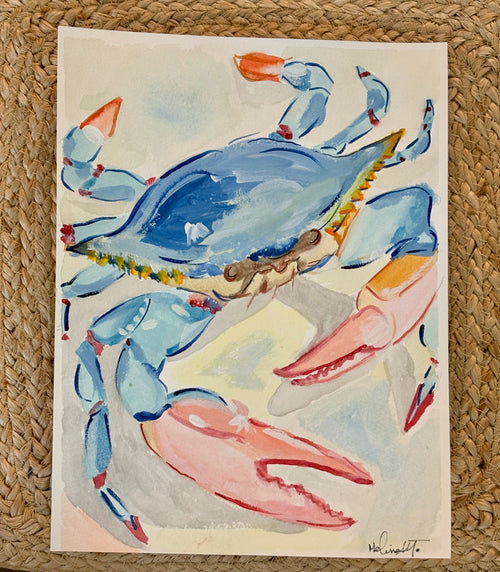 Blue Crab Original Mixed Media Painting | Framed 9x12 Coastal Art