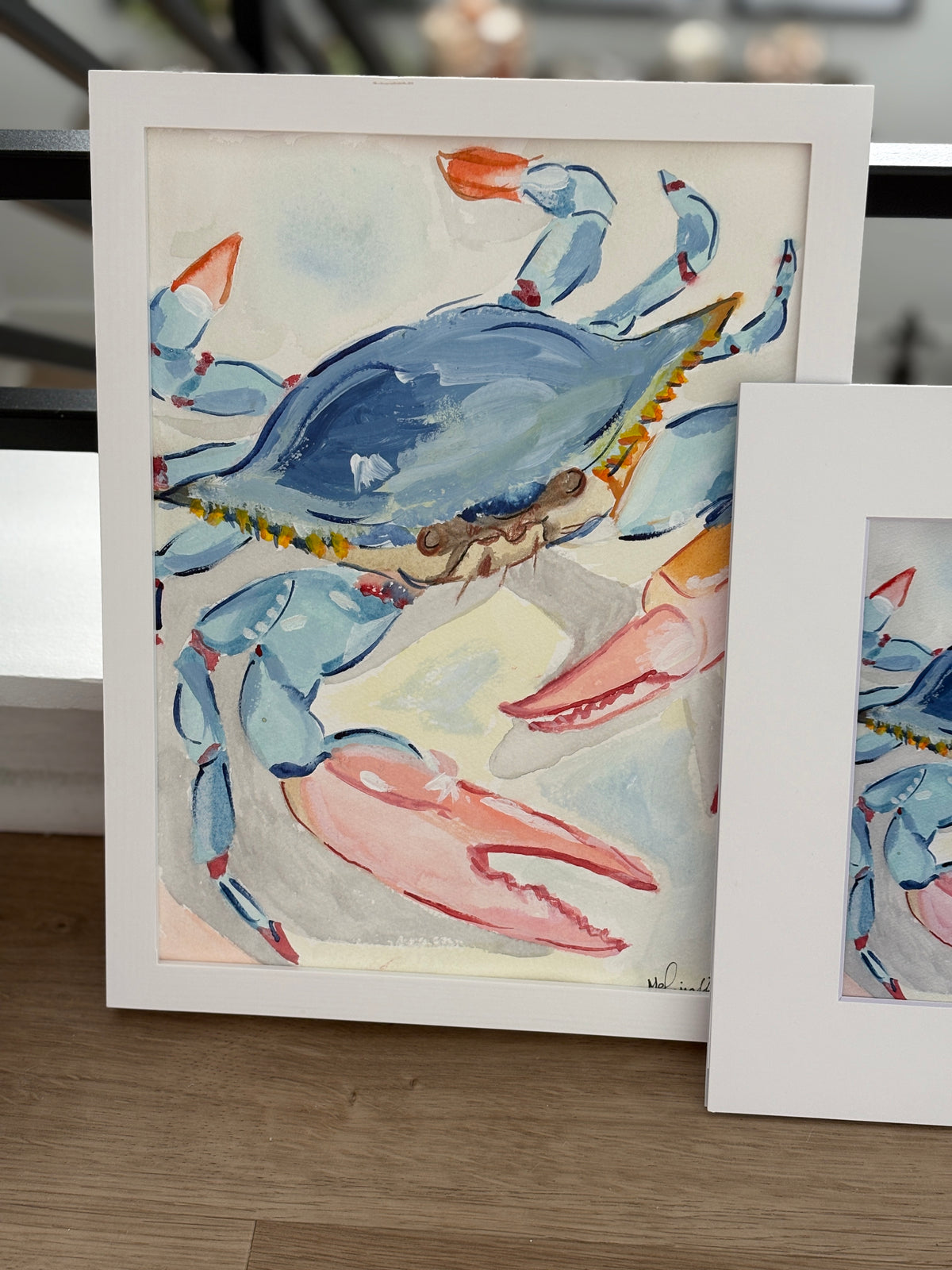Blue Crab Original Mixed Media Painting | Framed 9x12 Coastal Art