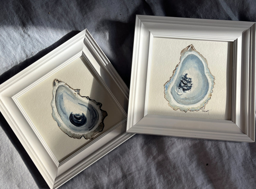 Framed Oyster Shell Watercolors – SET of 2 Original 6x6 Coastal Paintings